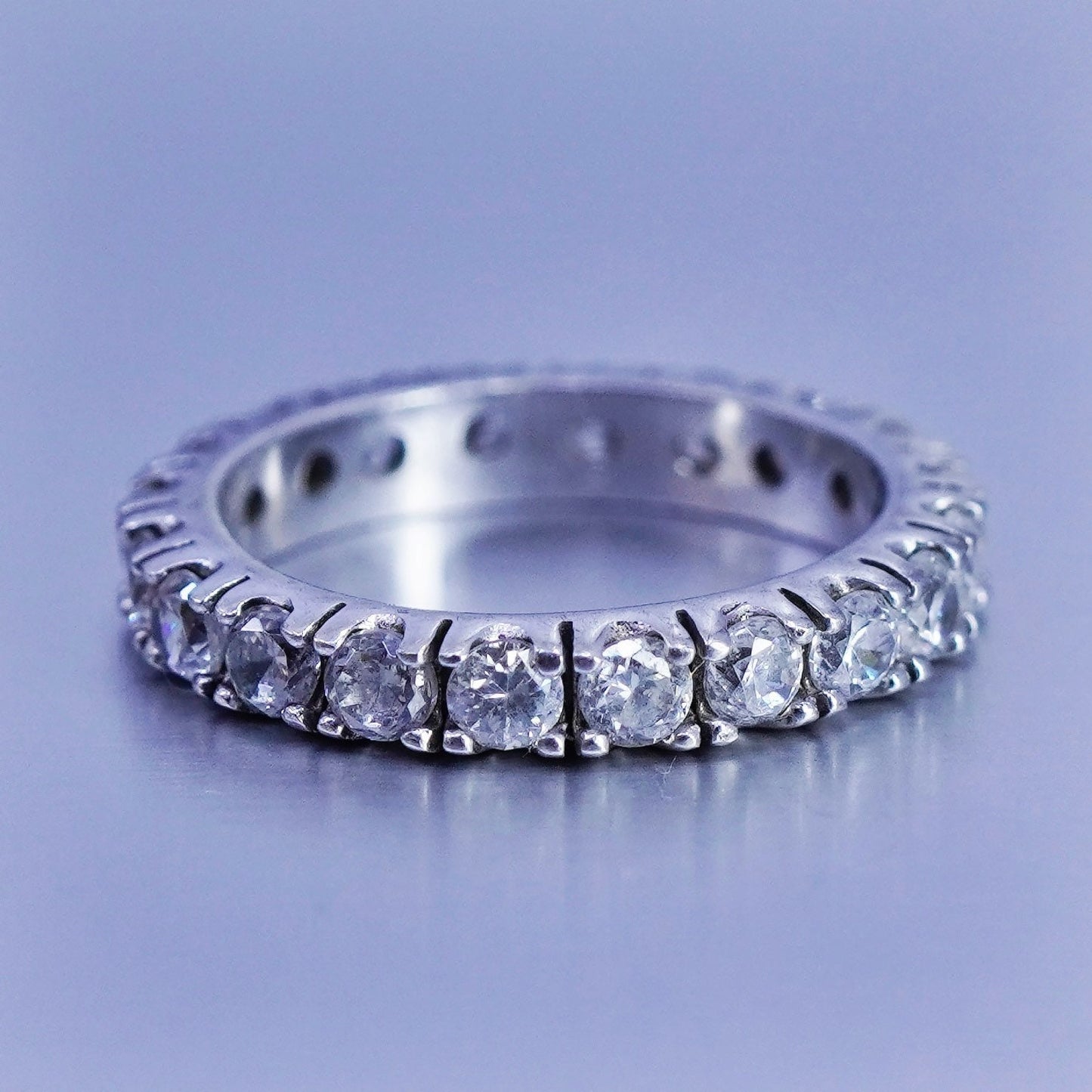 Size 5, vintage Sterling 925 silver wedding ring, Cz band
