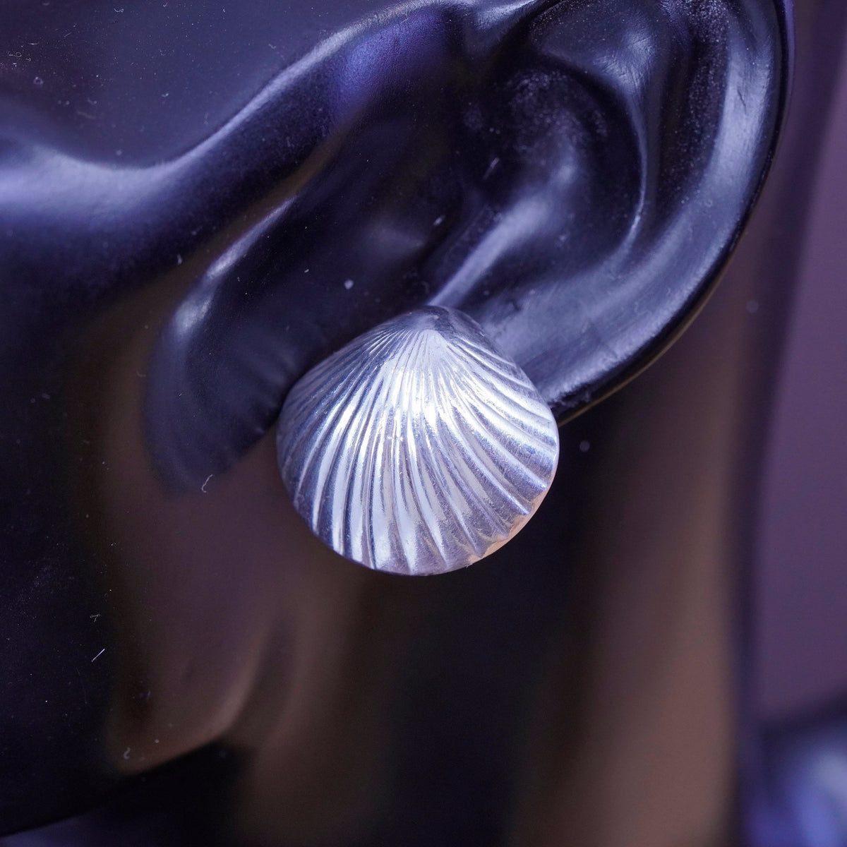 Vintage Sterling silver handmade earrings, 925 shell studs