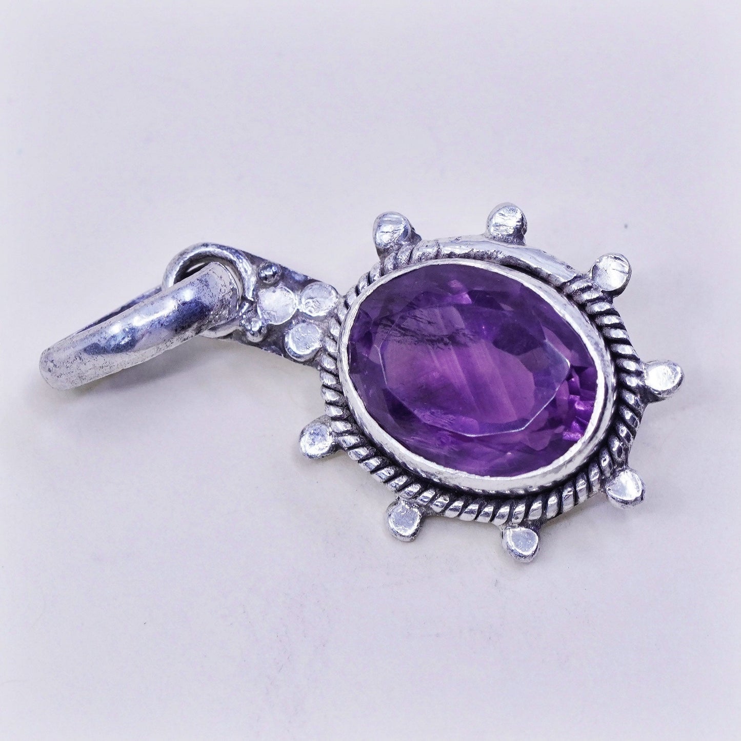 Vintage Sterling 925 silver handmade pendant with amethyst
