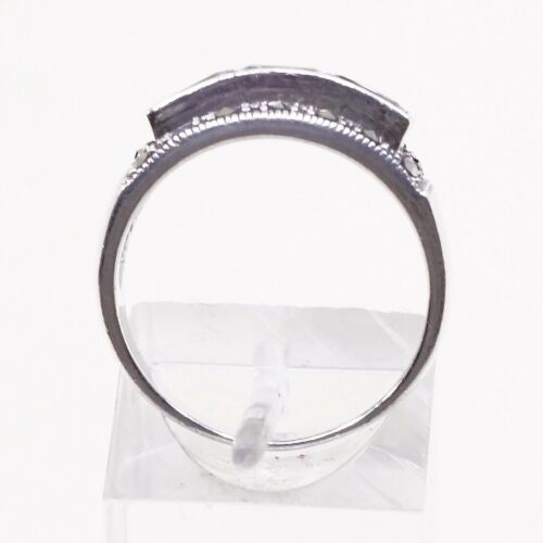 Sz 7, Sterling Silver handmade Ring, 925 Silver Band W/ sapphire n marcasite