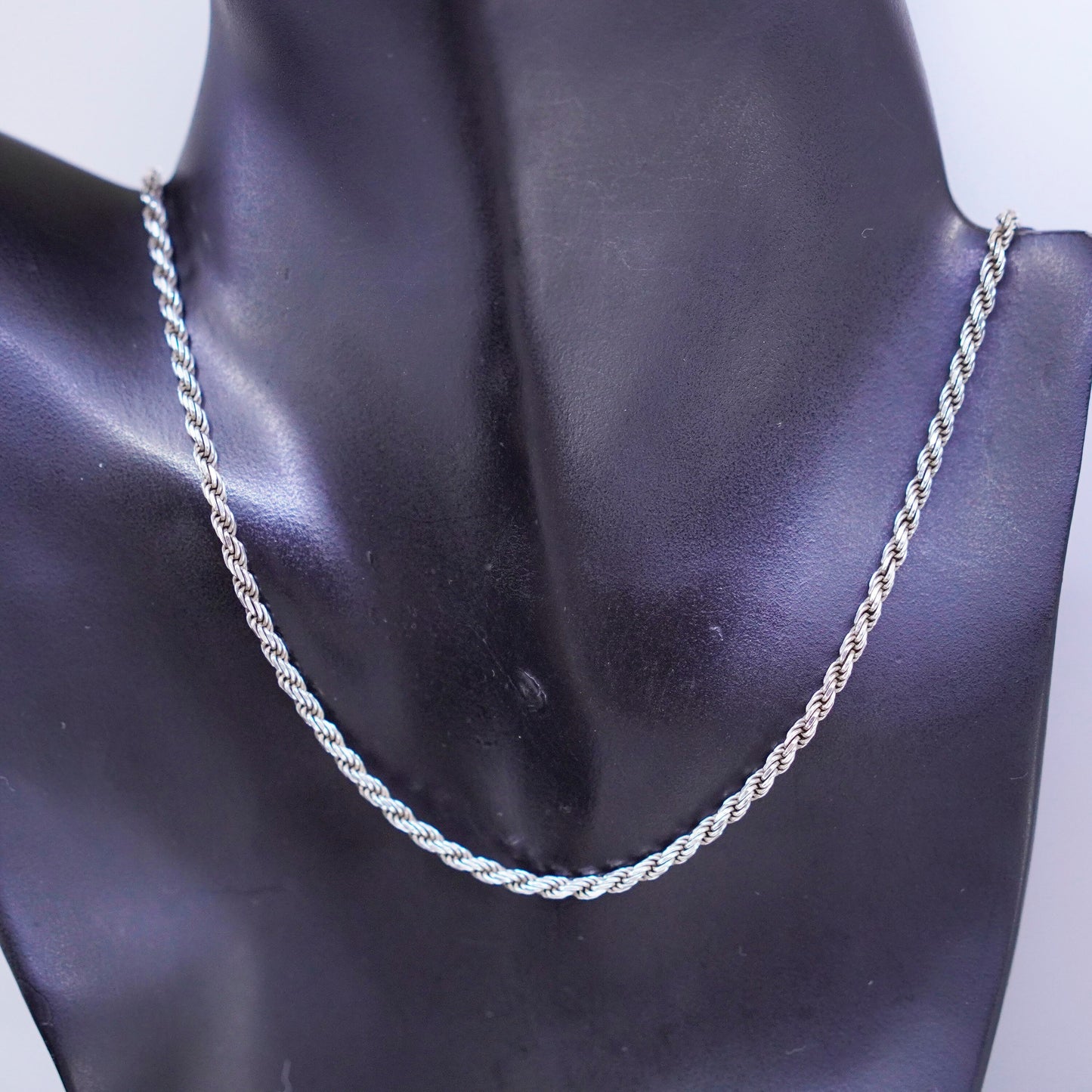 20” 3mm, vintage Sterling 925 silver bold rope chain necklace
