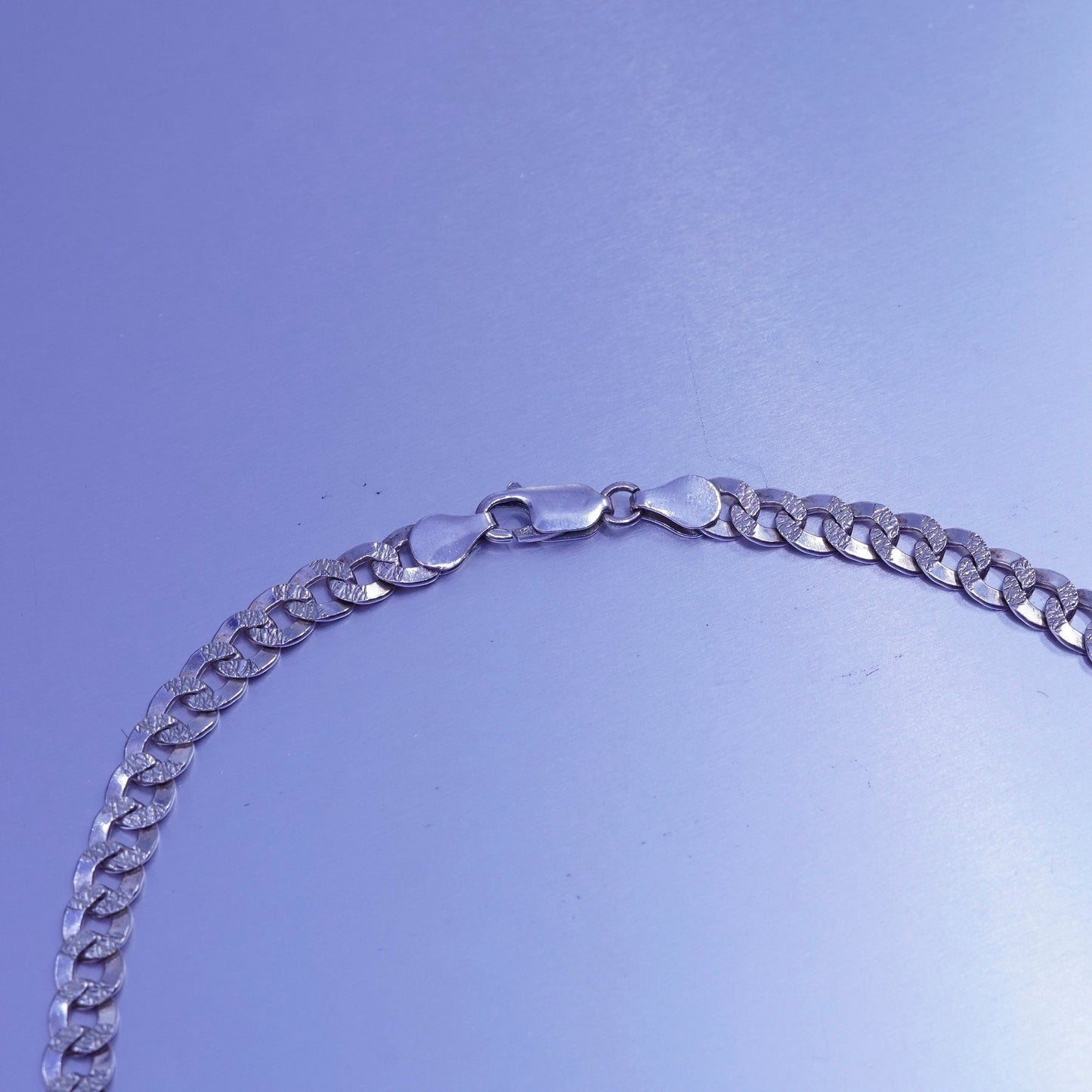 18” 5mm, vintage Italy Sterling 925 silver flatten textured curb chain necklace