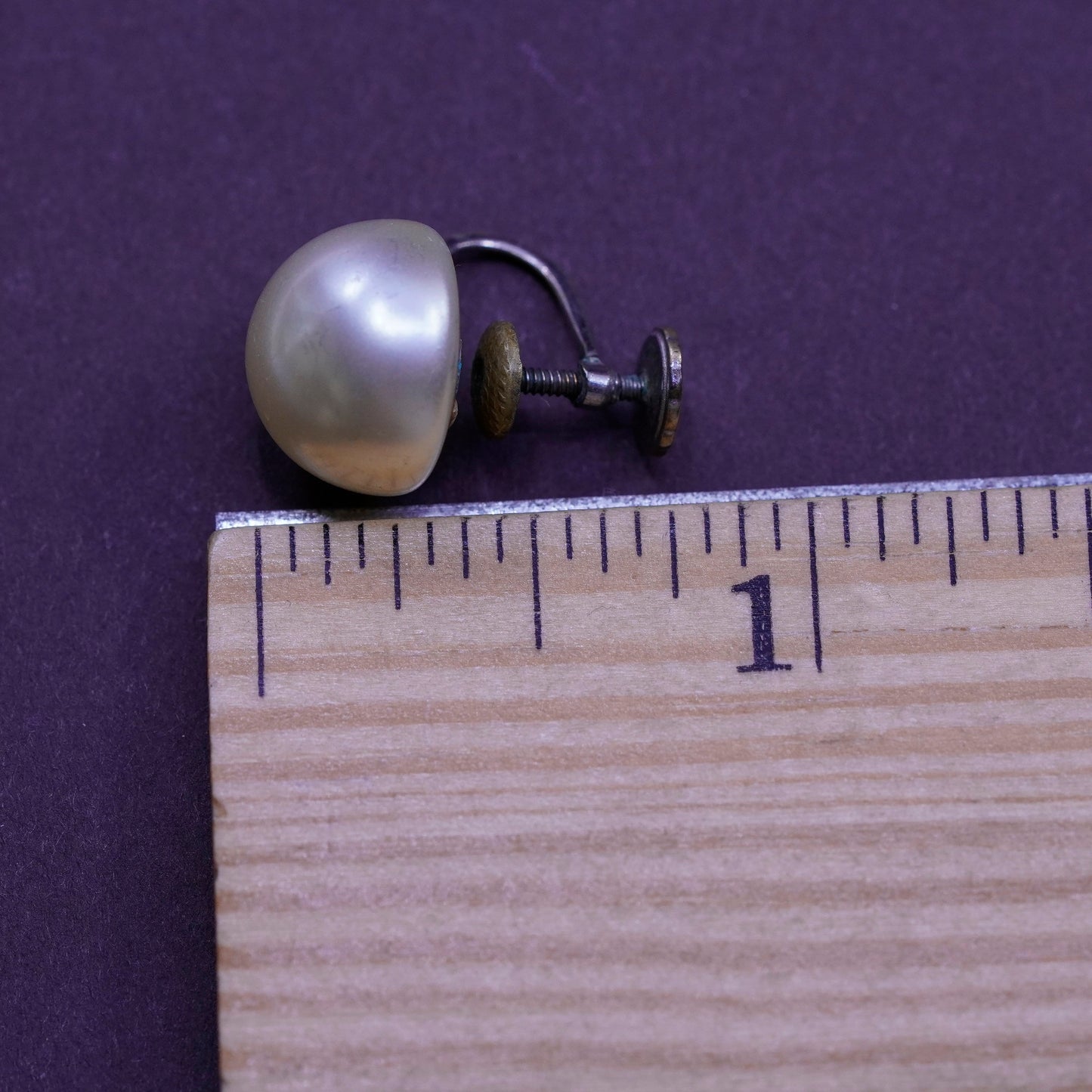 Vintage Sterling 925 silver screw handmade earrings with pearl