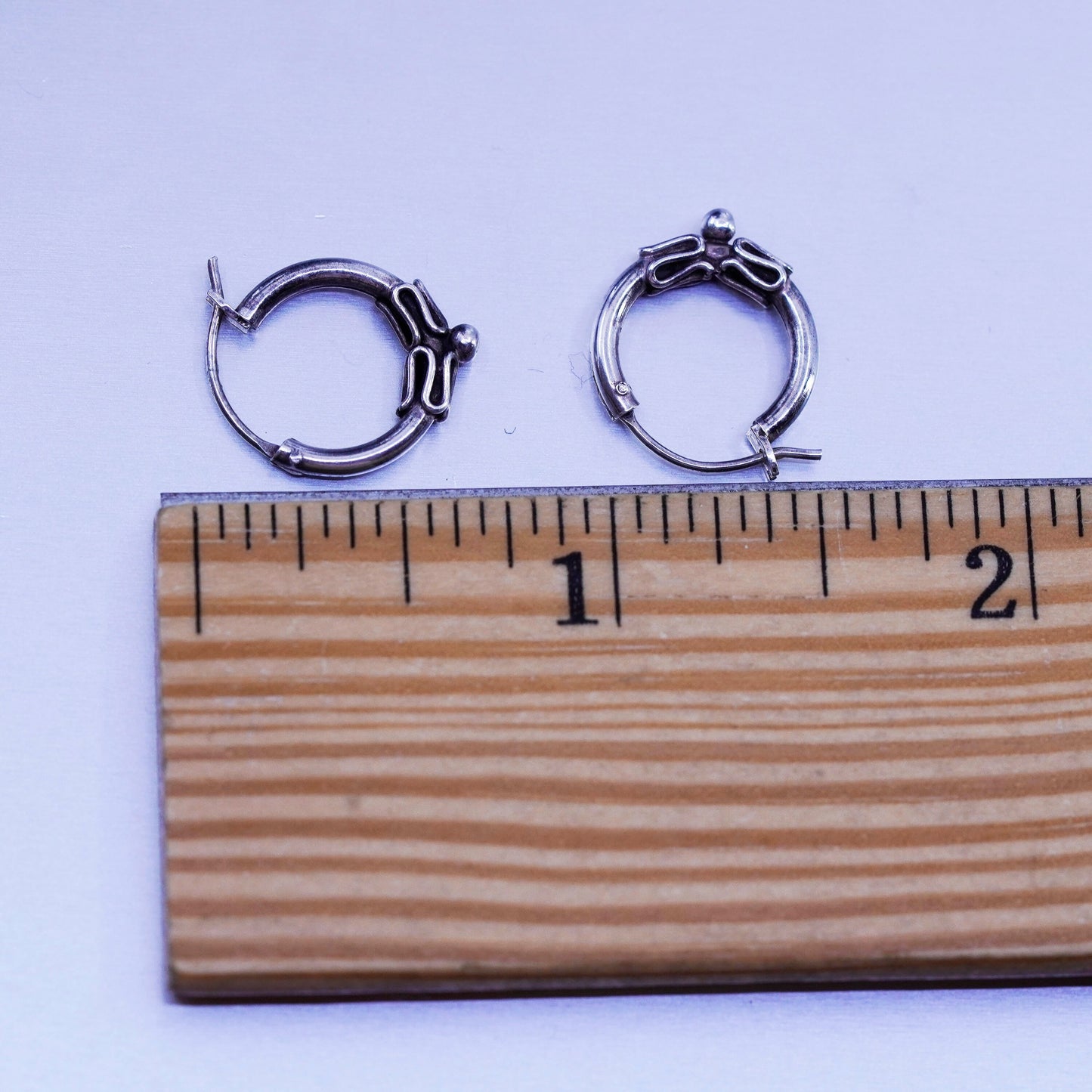 0.5”, vintage Sterling silver handmade earrings, textured 925 hoops with beads