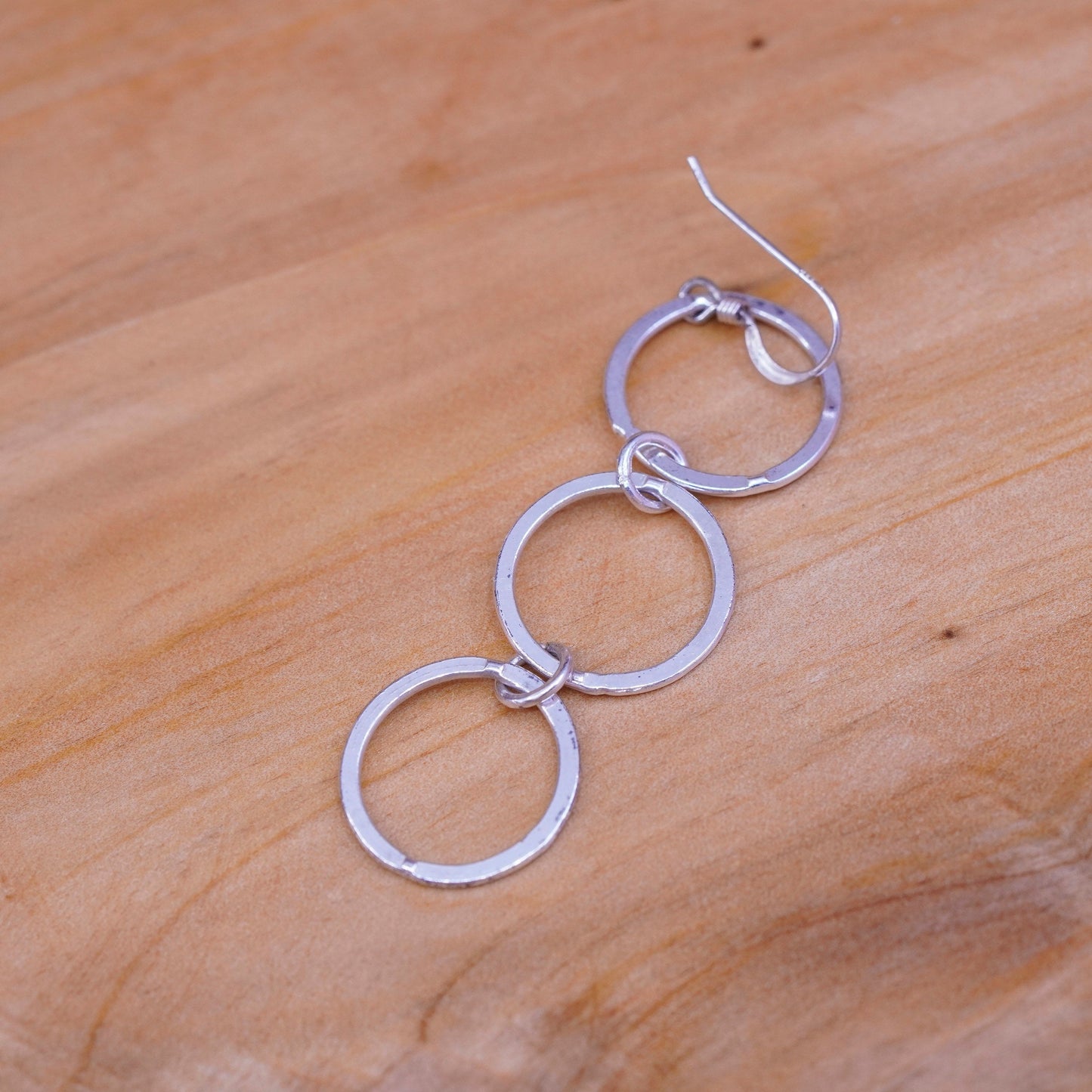 2” long, Vintage Sterling silver handmade earrings, 925 entwined circles dangle