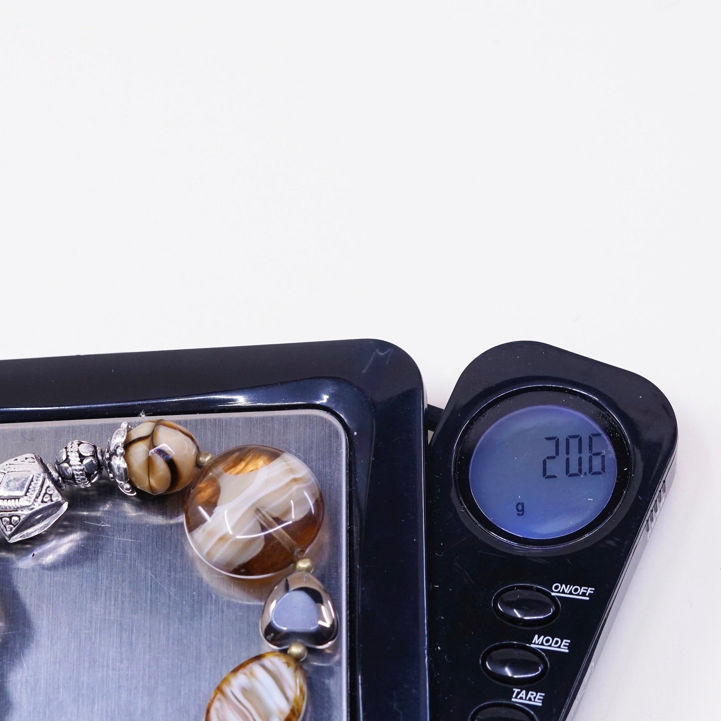 6.75”, 925 Sterling silver bar N beads bracelet with colorful artisan glass