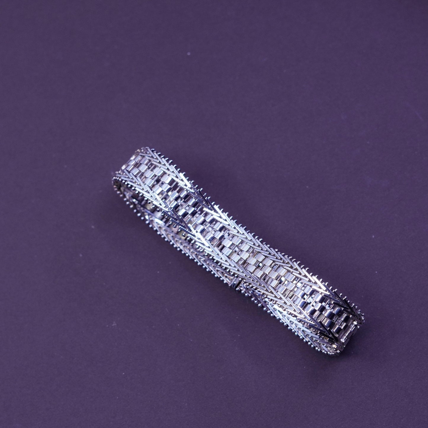6.75”, 15mm, vtg milor sterling silver bracelet, italy 925 fancy wheat links