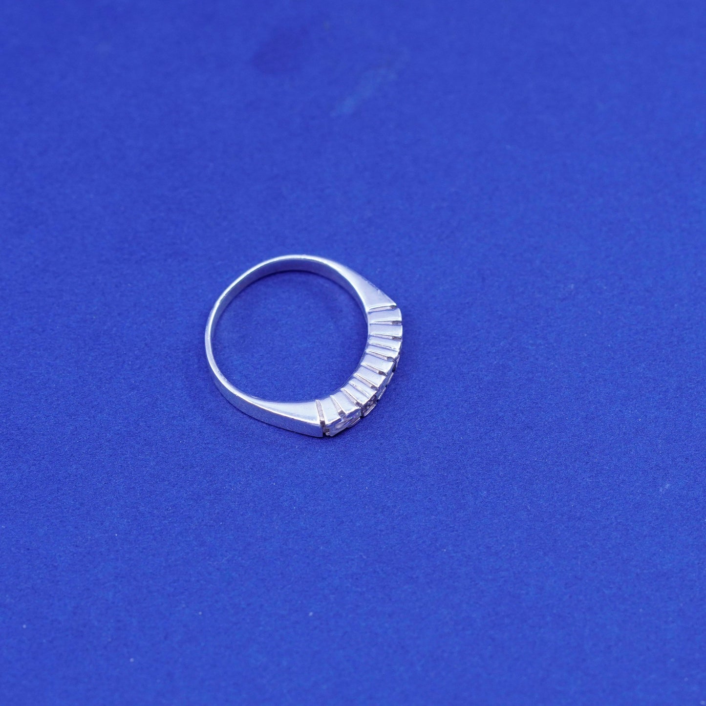 Size 5.25, vintage Sterling 925 silver handmade ring, 925 wedding band with Cz