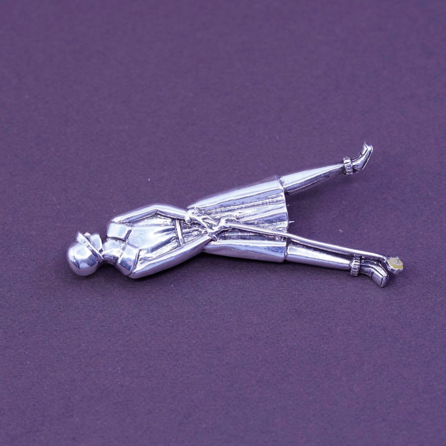 Vintage handmade sterling silver women golfer pendant brooch