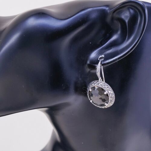 Vtg lavish by tjm Sterling 925 silver earrings Drops W/ Smoky Topaz Marcasite