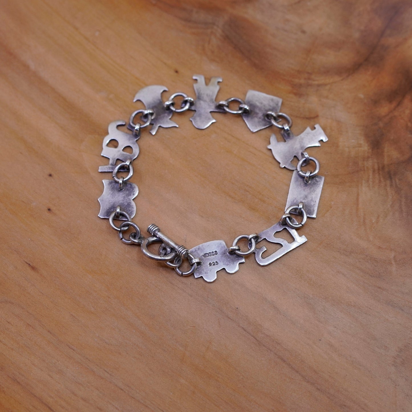 6.5”, Sterling 925 silver bracelet with book ABC Apple kids house 123 car