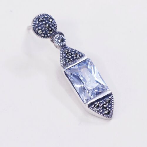 VTG sterling 925 silver handmade earrings Dangles W/ CZ N marcasite