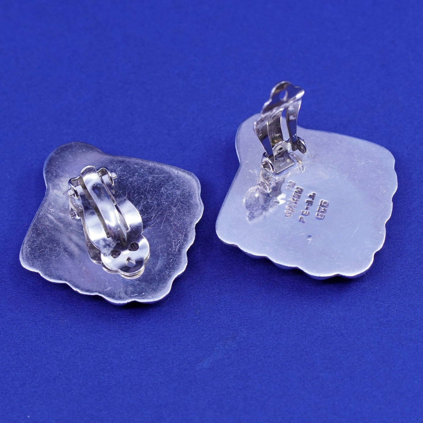 Vintage Sterling silver handmade earrings, mexico 925 ribbed clip on