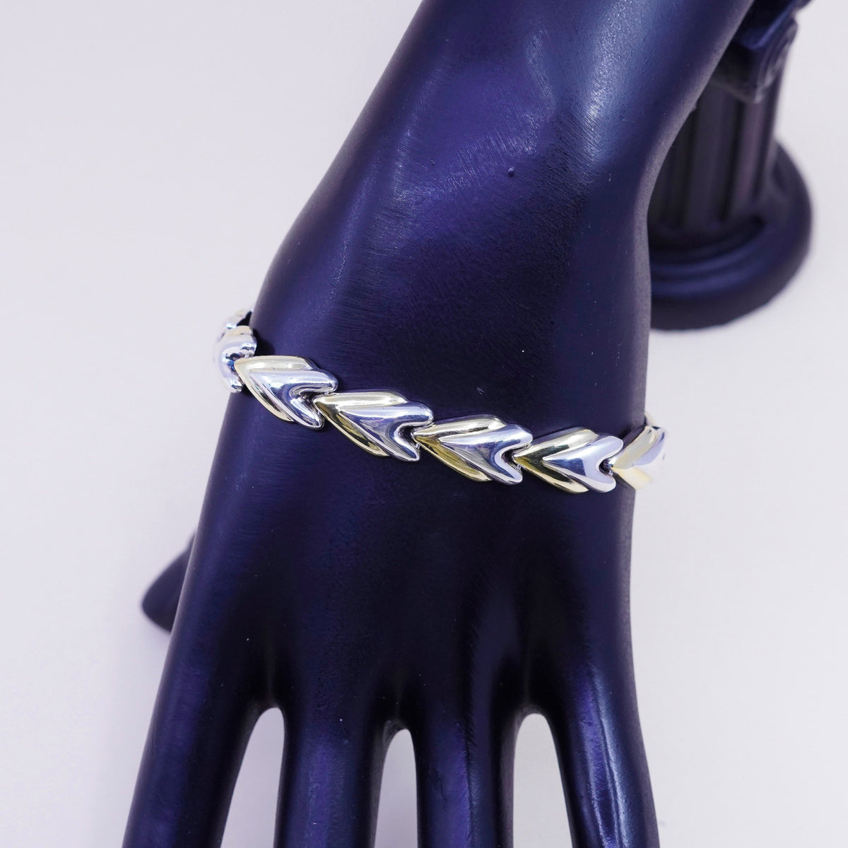 7.25”, vintage Two Tone Italy Sterling silver chain, 925 tennis bracelet