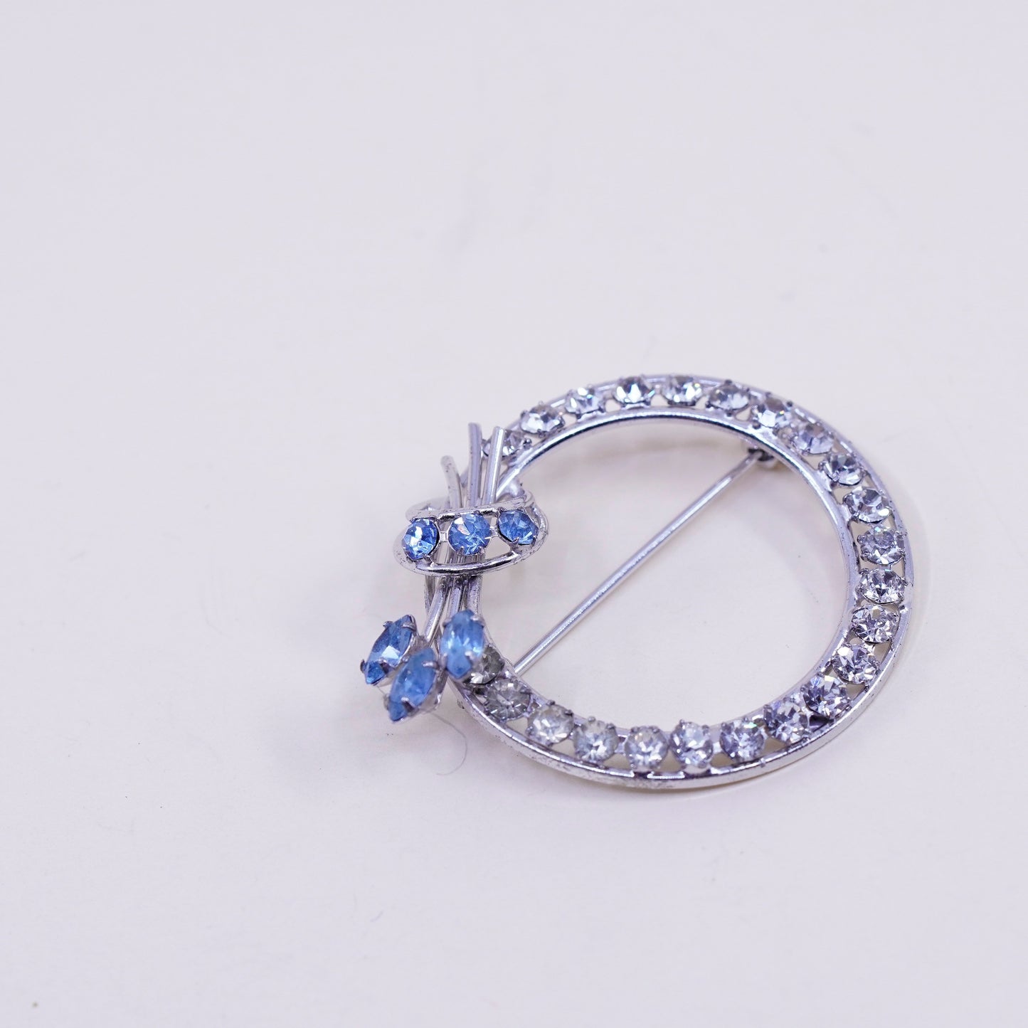 CA vintage Sterling silver handmade brooch, 925 circle pin with Rhinestone
