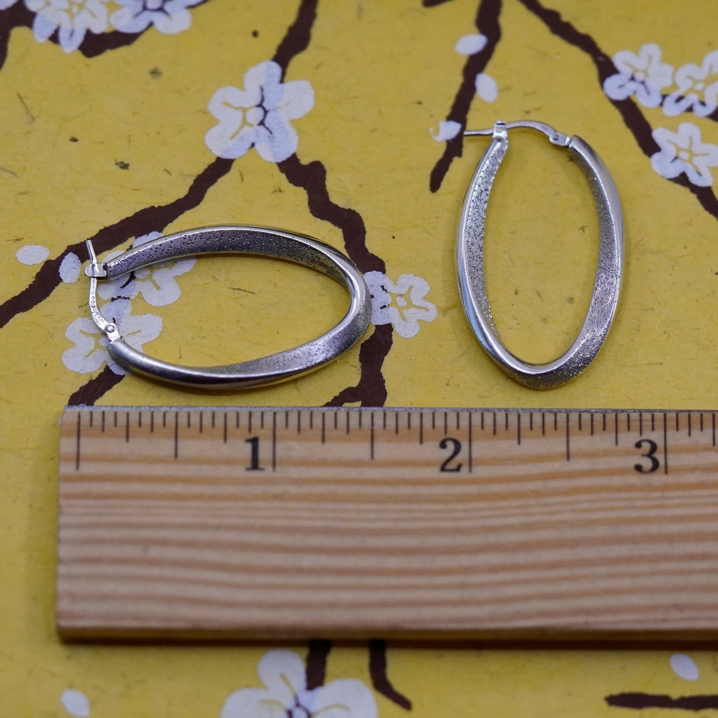 1.5”, vintage Sterling silver handmade earrings, glittering 925 textured hoops