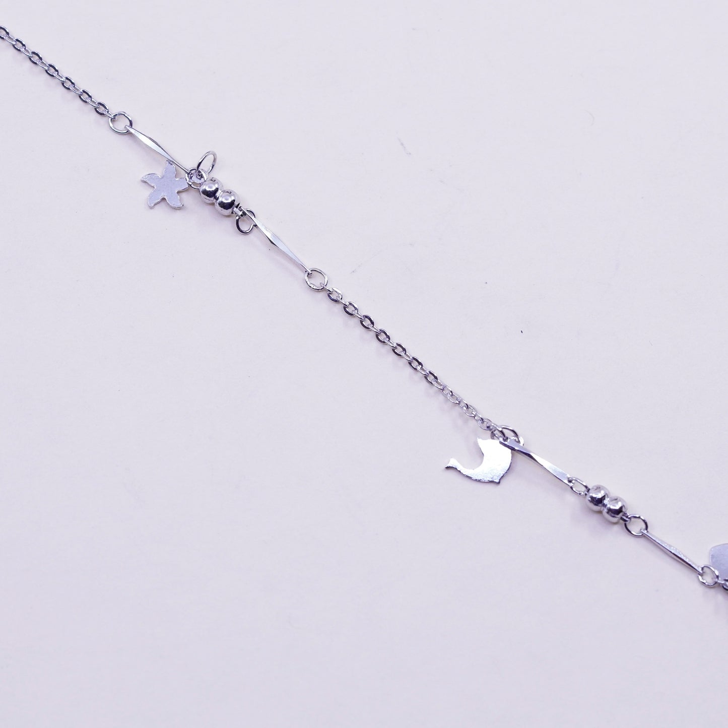10”, sterling silver anklet bracelet, 925 swan dolphin starfish heart charms