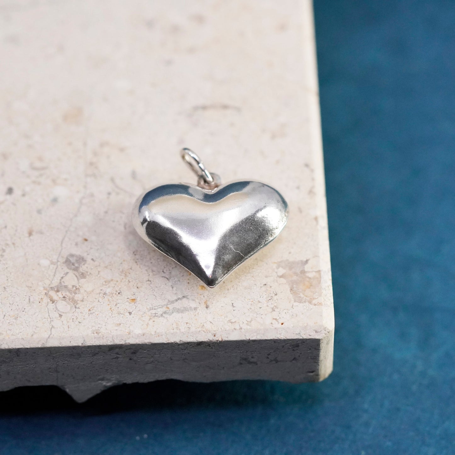 Vintage Sterling silver handmade pendant, puffy 925 heart