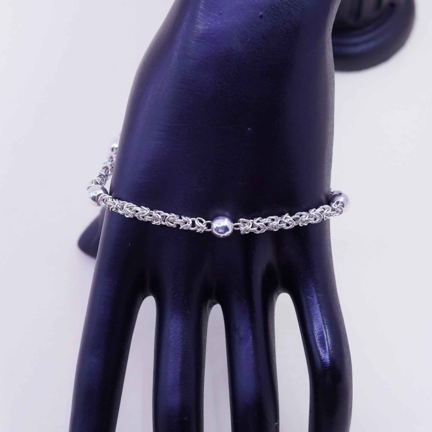 8”, vintage bold Sterling silver handmade bracelet, 925 Byzantine, birdcage