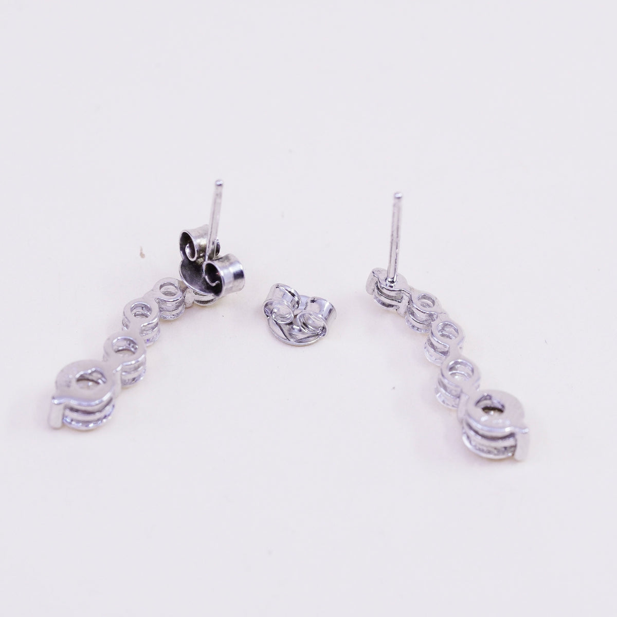 Vintage sterling silver wavy genuine cz studs, fashion minimalist earrings