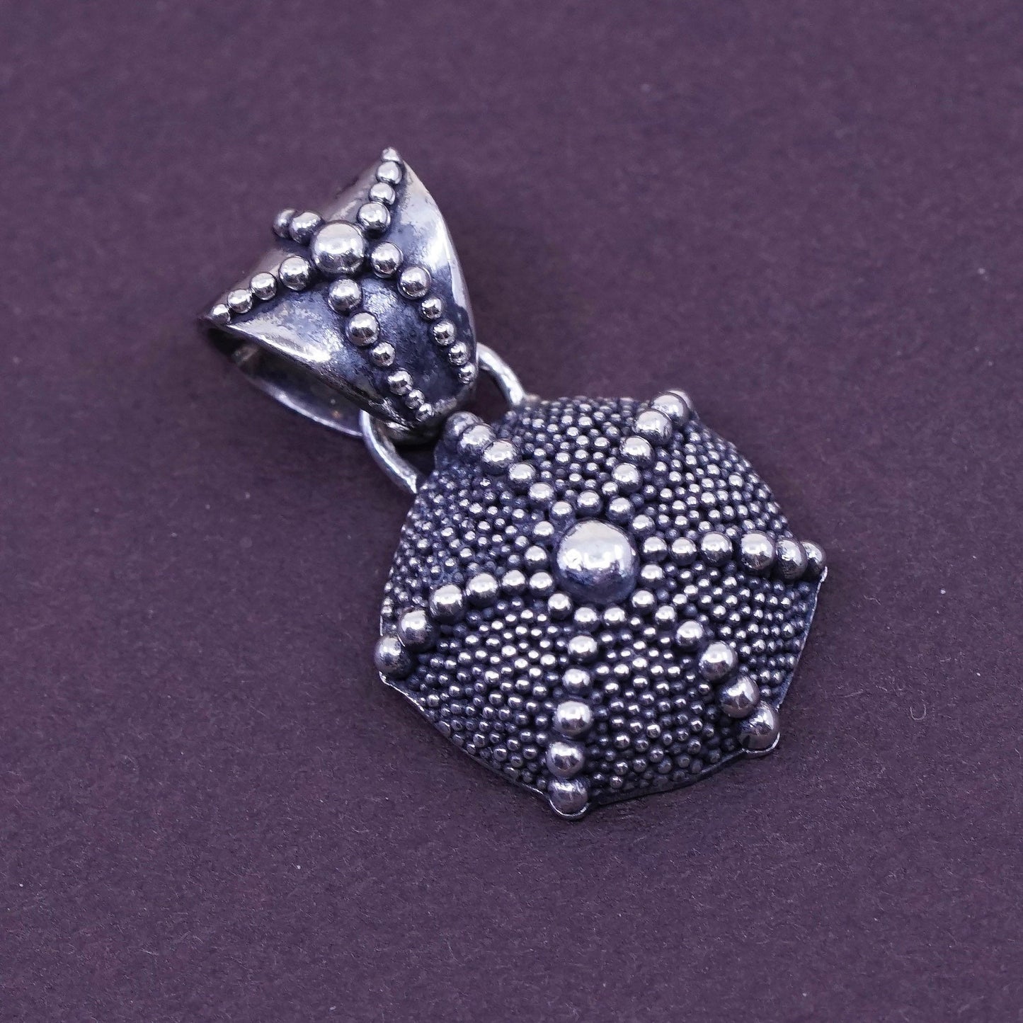 Vintage sterling silver handmade pendant, 925 circle pendant with beads