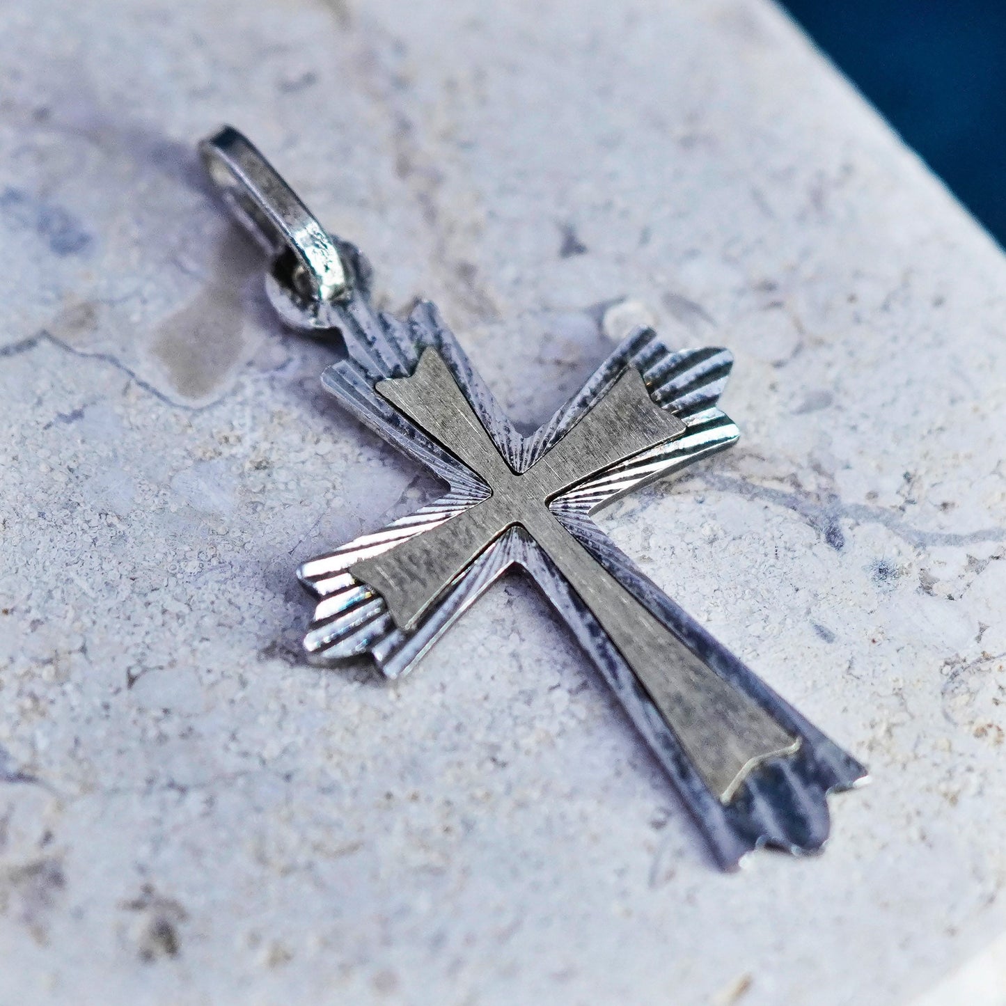 Vintage two tone Sterling silver Handmade charm, 925 cross pendant