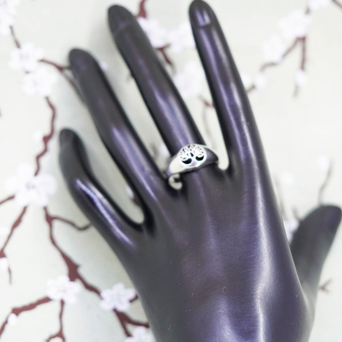 Size 9, vintage sterling silver handmade ring, 925 filigree tree band