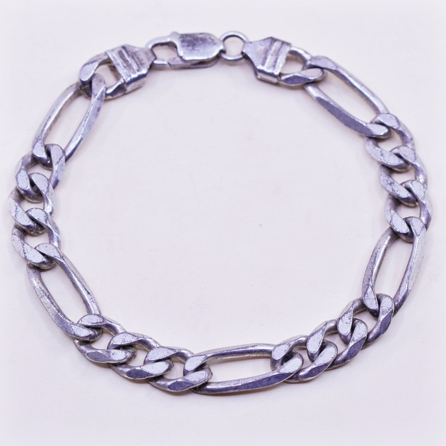 8.75”, 10mm, Vintage sterling silver men’s bracelet, Italy 925 Figaro chain