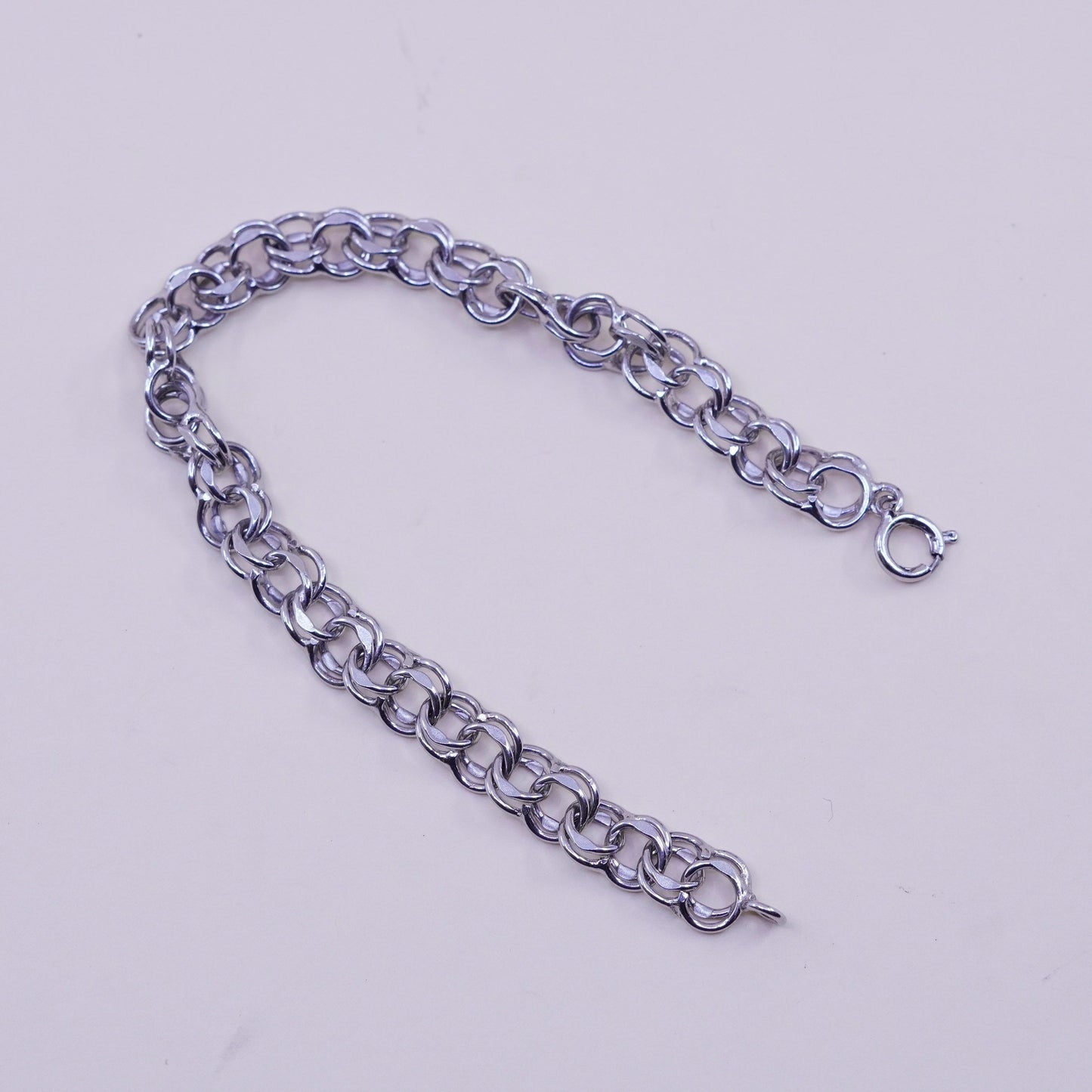 7”, 8mm, Vintage sterling silver double curb chain, 925 charm bracelet