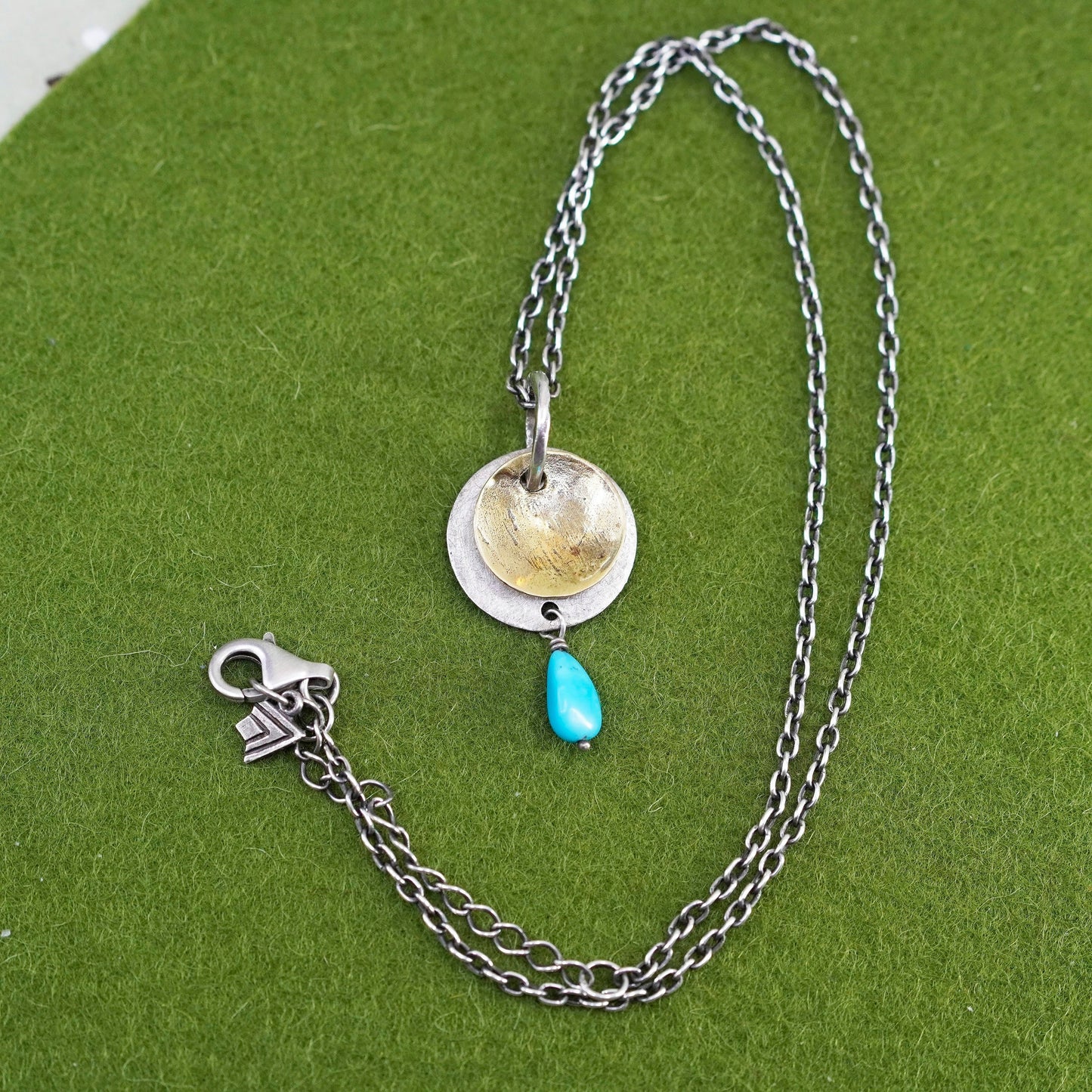 16+2”, Silpada 925 Sterling Silver necklace, Turquoise Brass Disc Pendant N1835