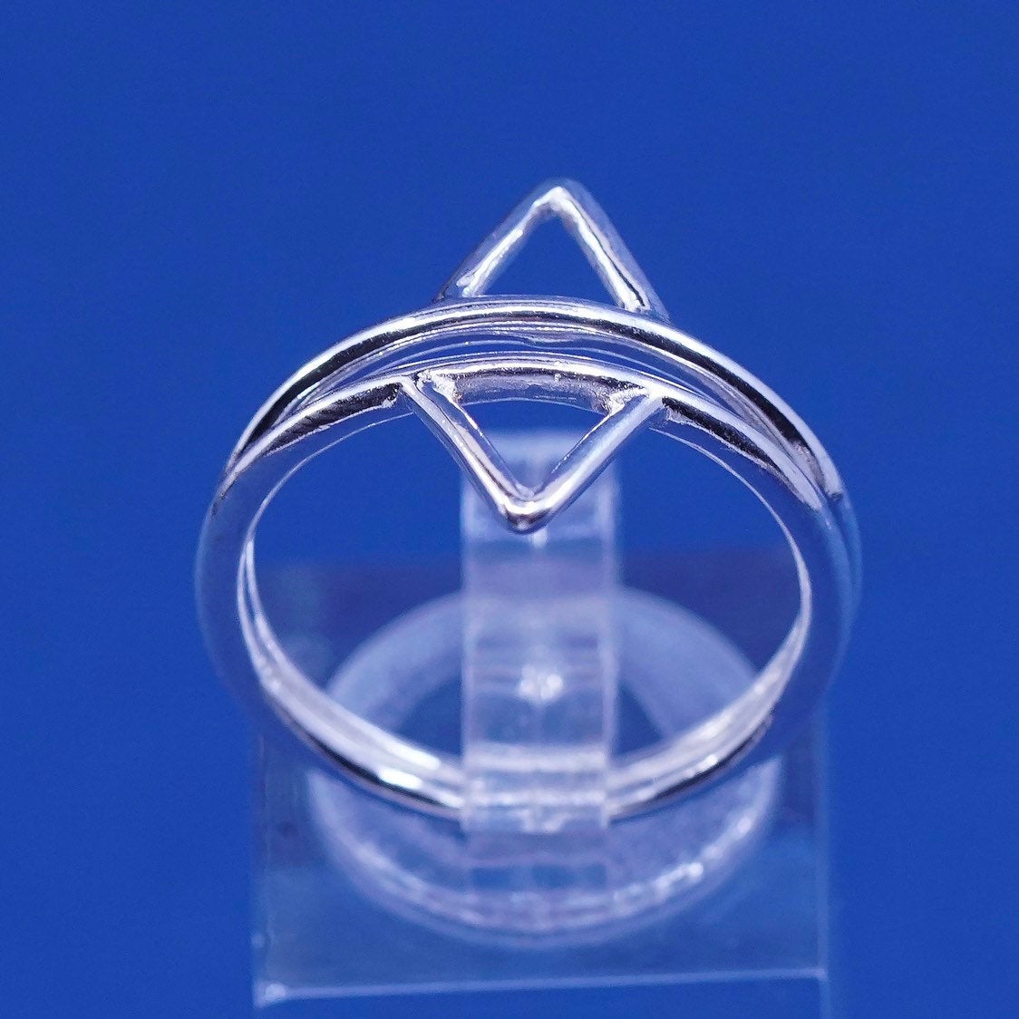 sz 8, vtg Sterling silver handmade ring, modern triangular 925 statement ring