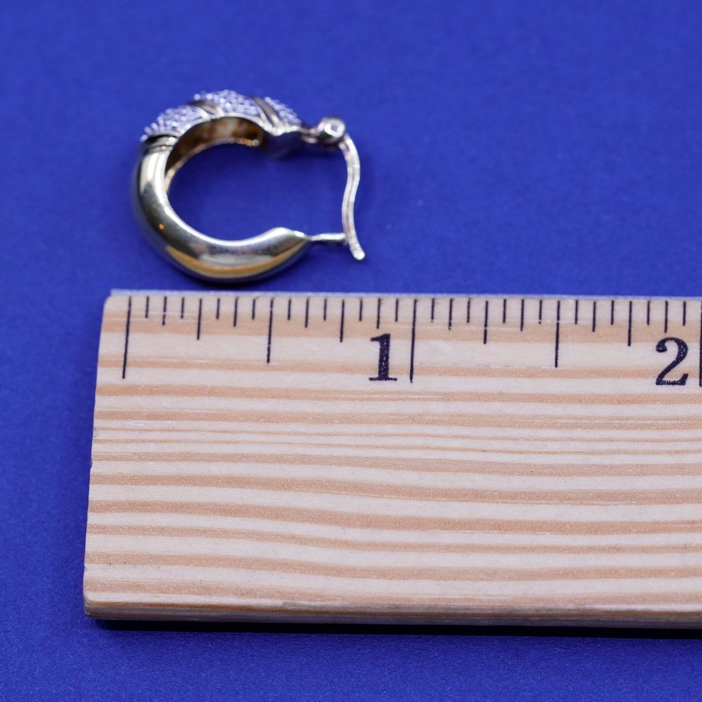 0.75”, Vermeil gold over Sterling silver earrings, 925 hooks, huggie diamond