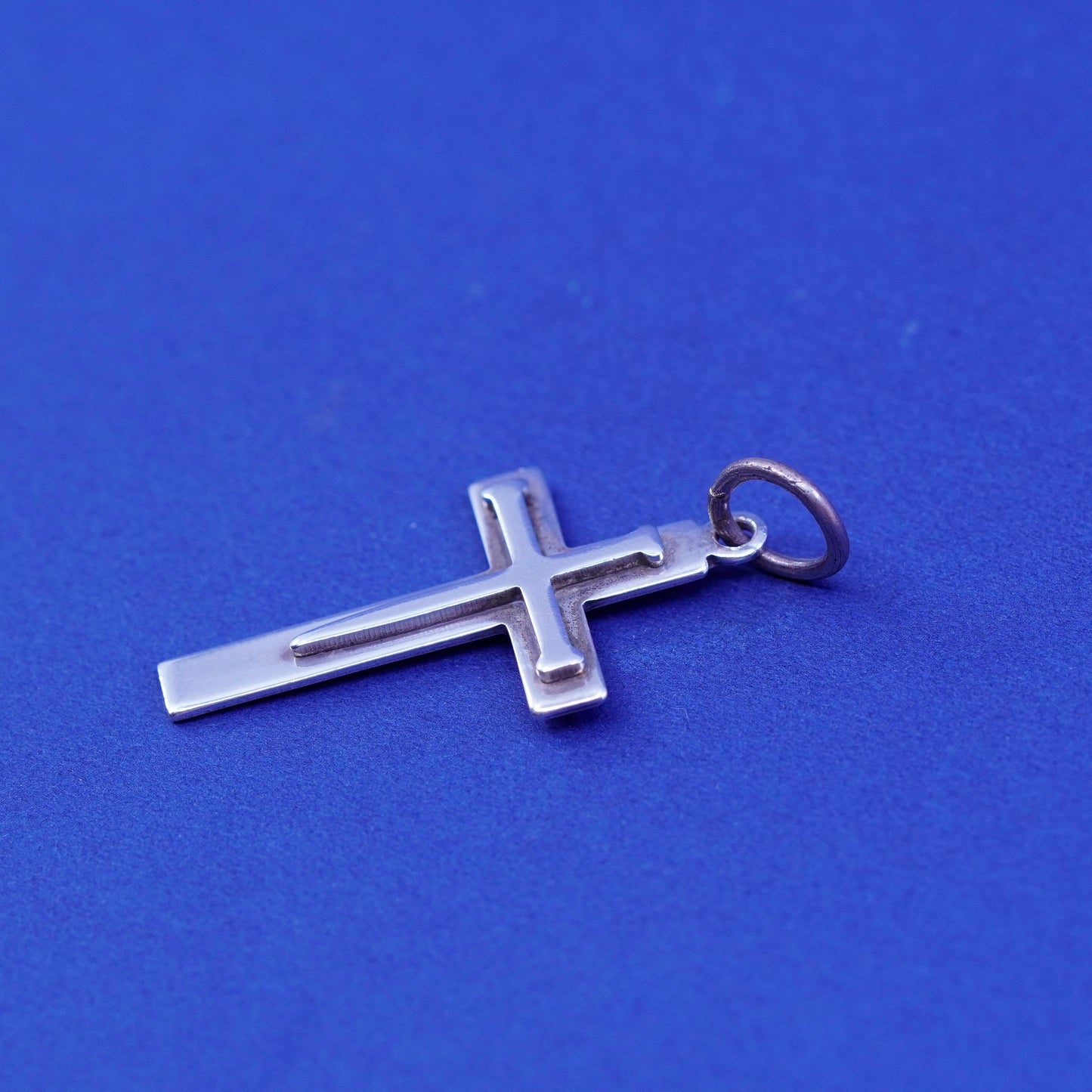 Vintage Sterling silver handmade pendant, modern relief 925 cross