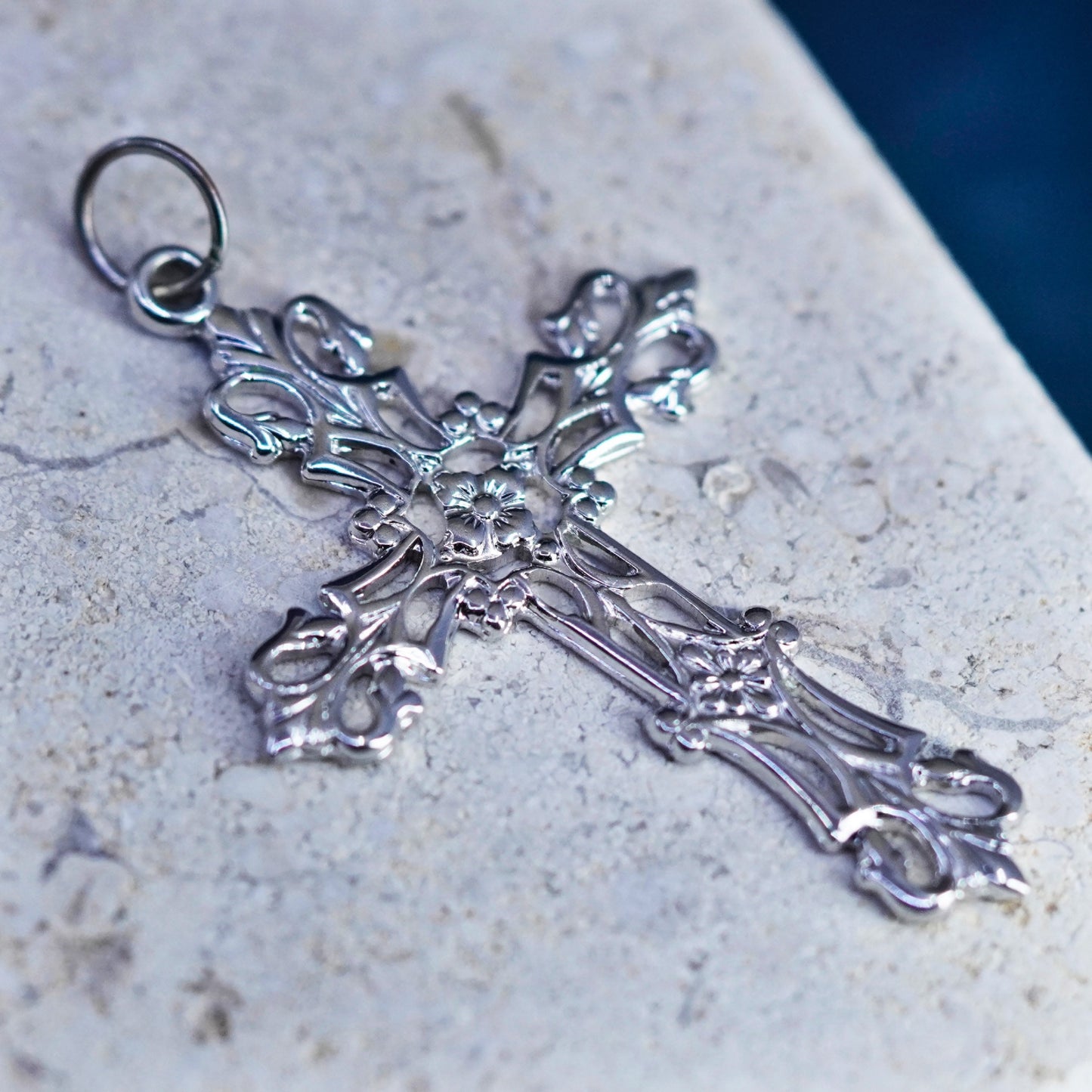 Sterling silver handmade pendant, 925 filigree cross charm