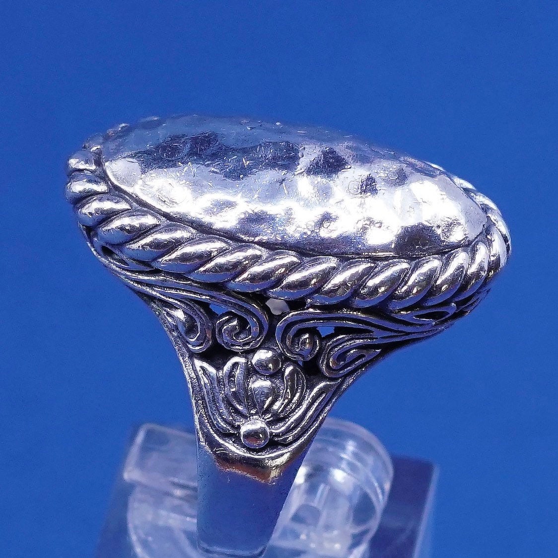 sz 7.75, Sterling silver handmade ring, mexico 925 Statement ring w/ hammered