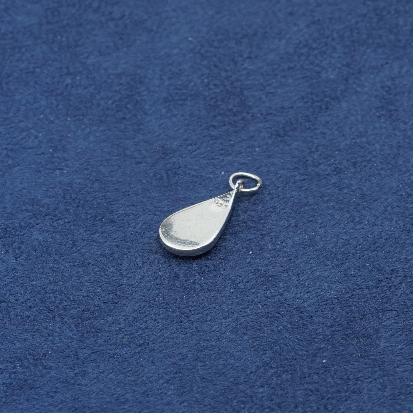 vtg sterling silver handmade pendant, 925 teardrop charm w/ abalone