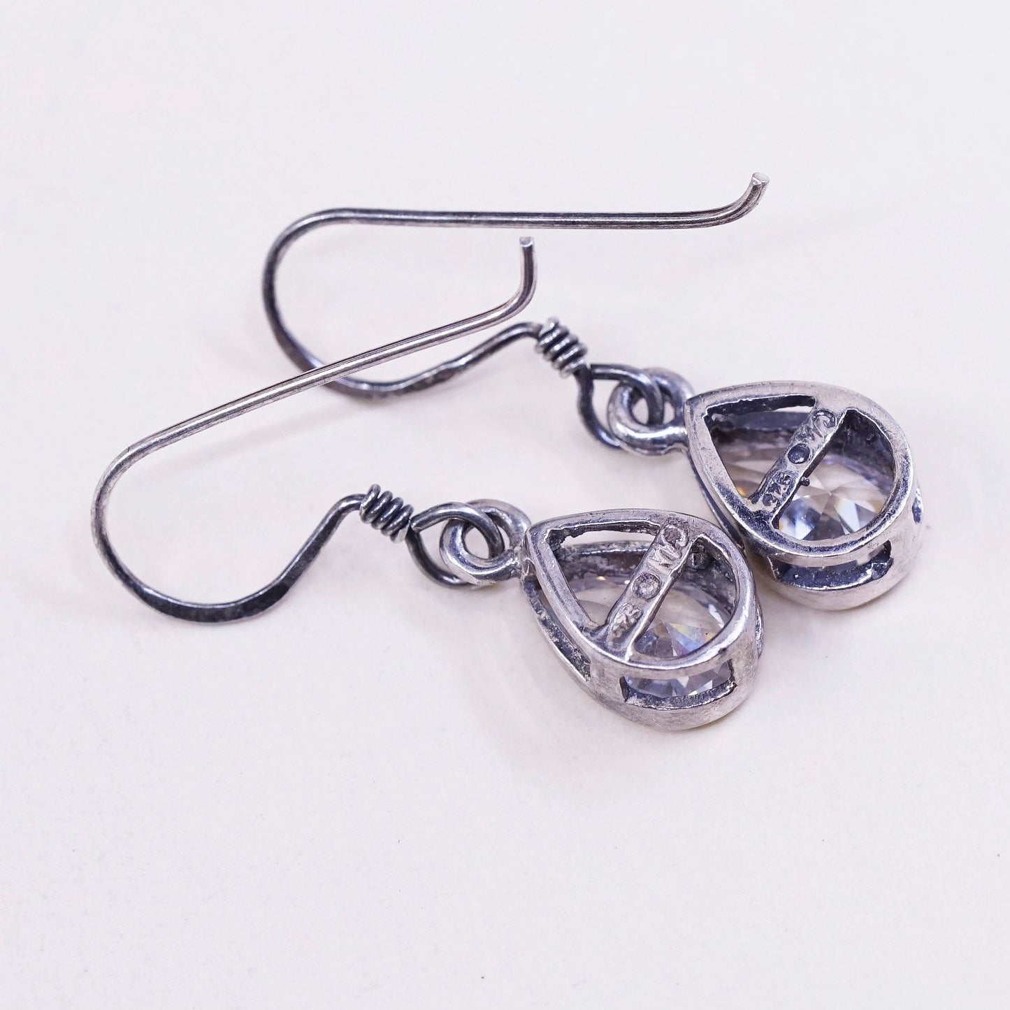 Vintage Sterling silver handmade earrings w/ teardrop crystal dangles