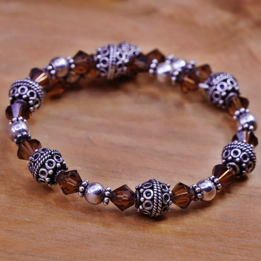 7.25”, modern Sterling silver handmade bracelet, 925 wrap bangle beads crystal