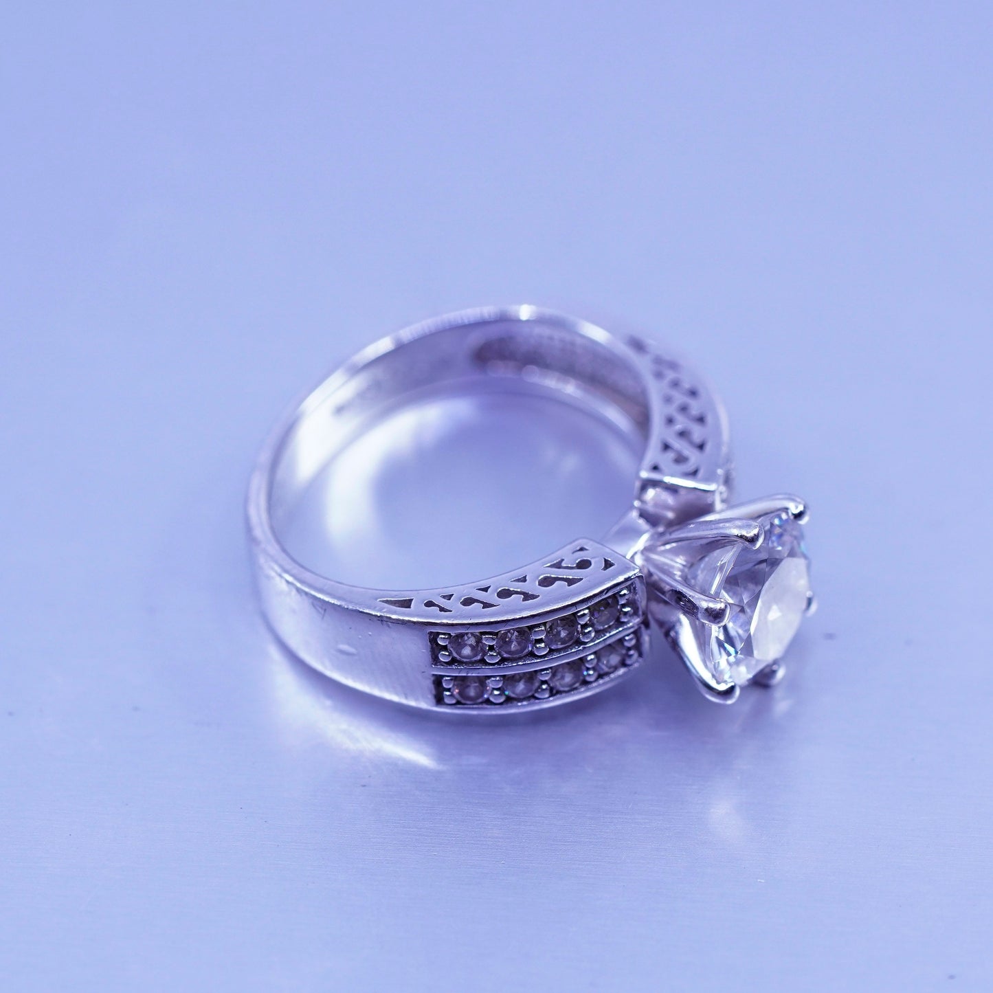 Size 6.5, vintage Sterling 925 silver handmade engagement ring with cluster Cz