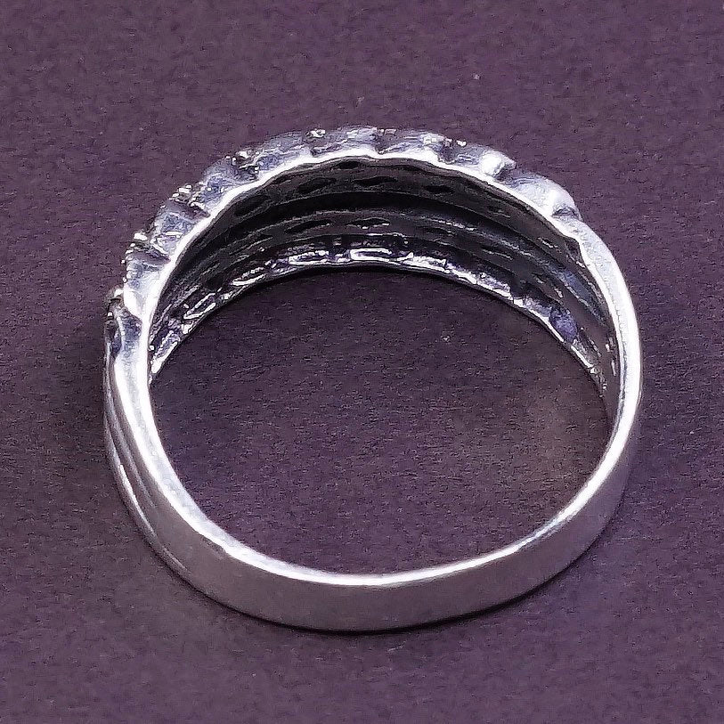 sz 9, vtg Sterling silver handmade ring, 925 with marcasite