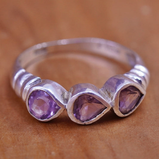 Size 8, vintage Sterling silver handmade ring, 925 band with amethyst