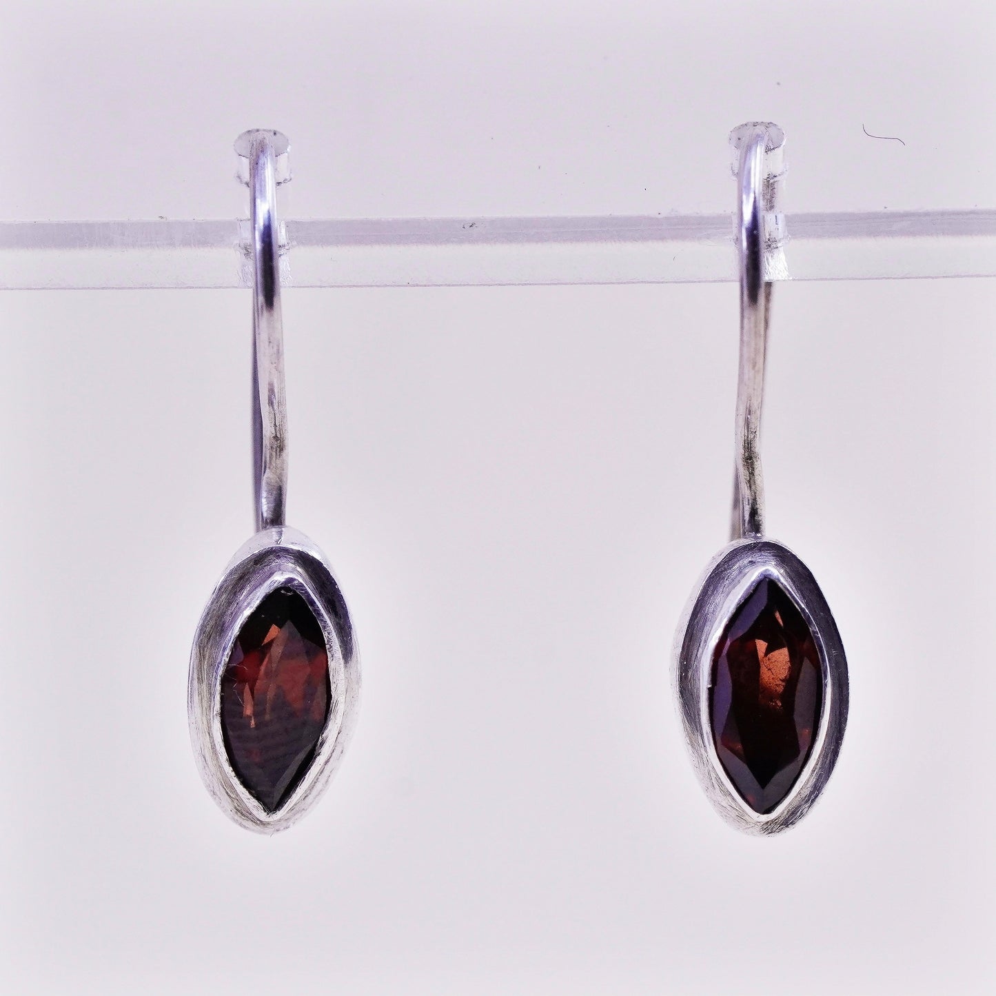 Vintage Sterling 925 silver handmade earrings with marquise ruby
