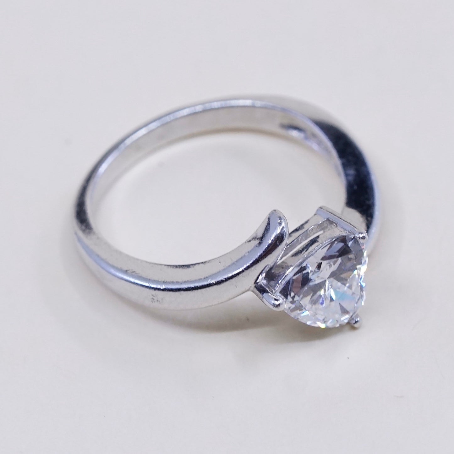 Size 6, vtg sterling silver handmade ring, stamped 925, engagement ring w/ cz