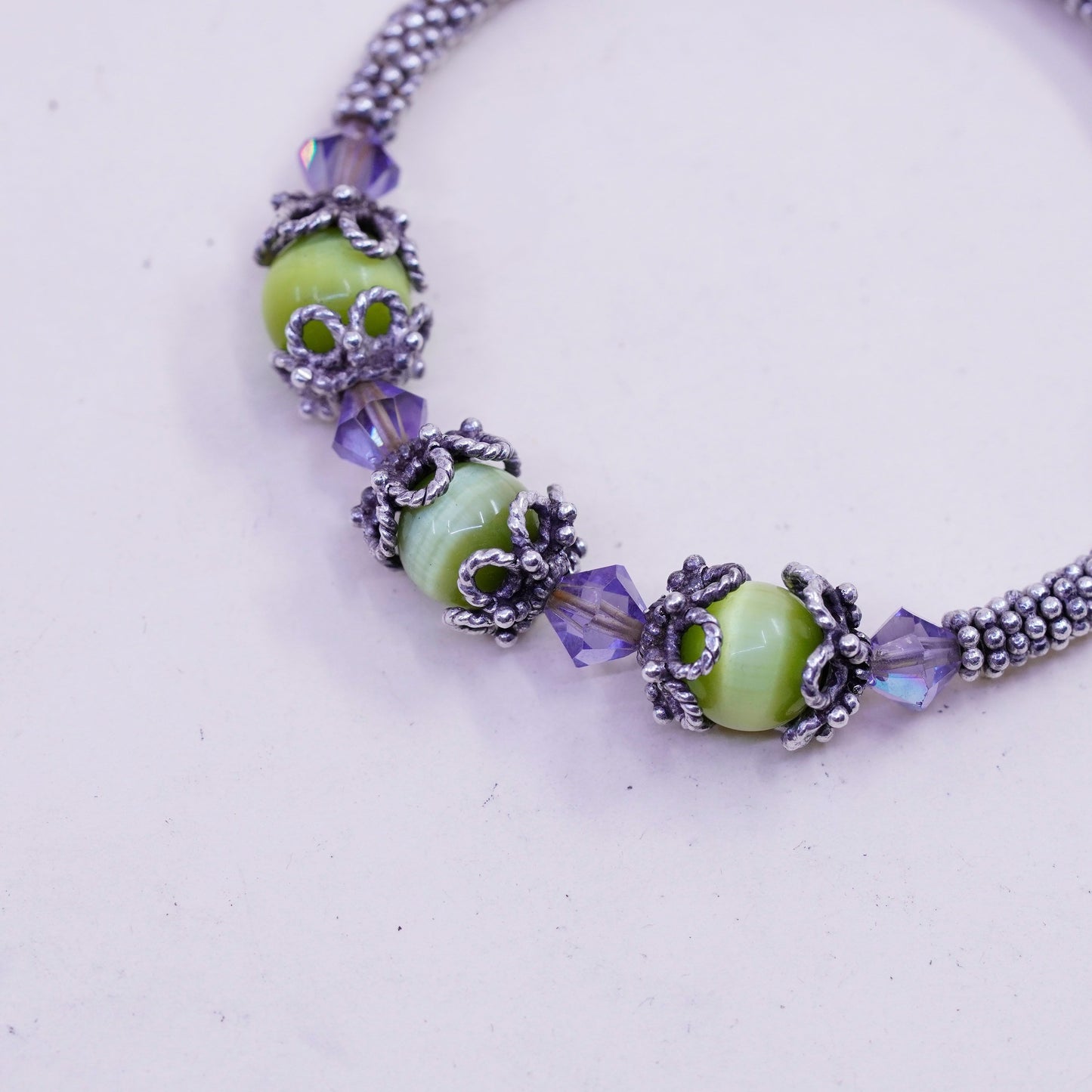 7.75”, sterling silver contemporary handmade bracelet, 925 wrap cuff cats eye