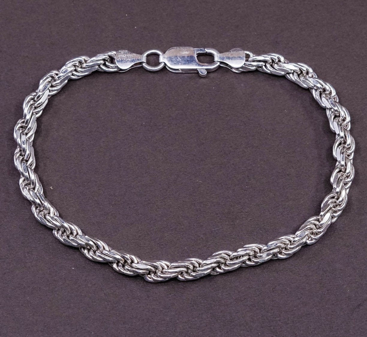 8.5", 5mm, Sterling silver bracelet, Italy 925 GM Diamond rope chain