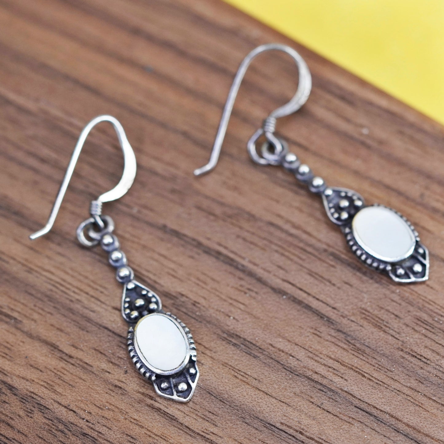 Vintage 925 Sterling silver handmade earrings with mother of pearl and beads
