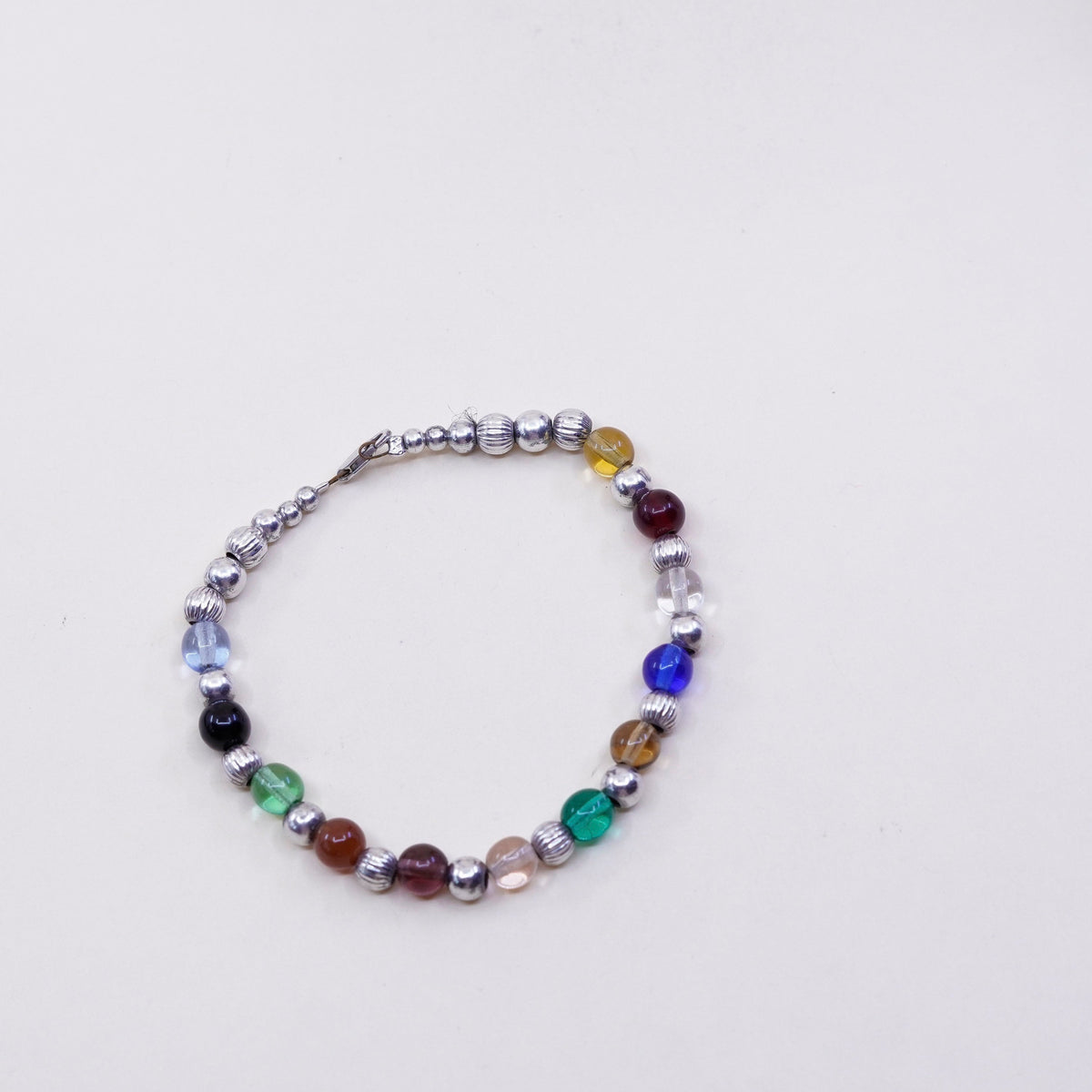 6.5”, italy sterling silver bracelet, 925 beads chain w/ crystal charms jewelry