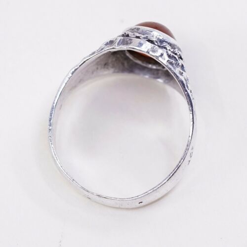 Sz 10.5, Vtg Sterling Silver Handmade Ring, 925 Statement Ring W/ Carnelian