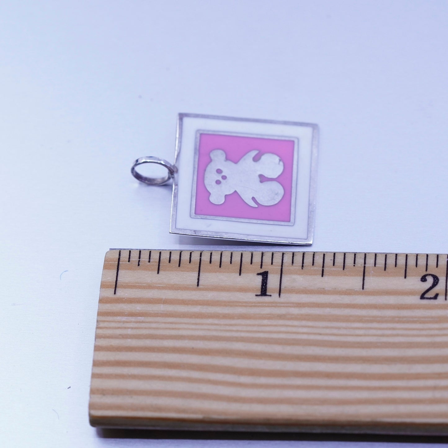 Vintage sterling 925 silver handmade enamel teddy bear pendant