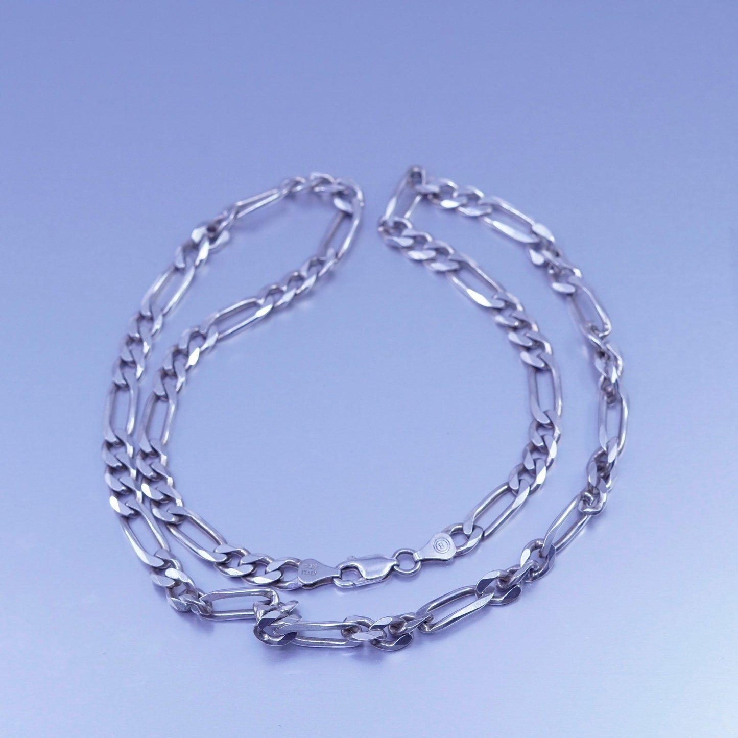24” 7mm, vintage Italy Sterling 925 silver bold figaro chain necklace